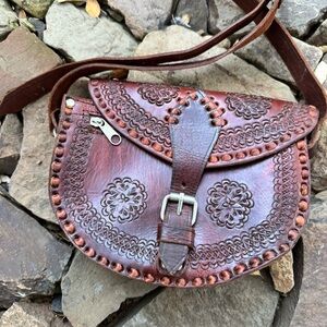 Embossed Brown Leather boho purse